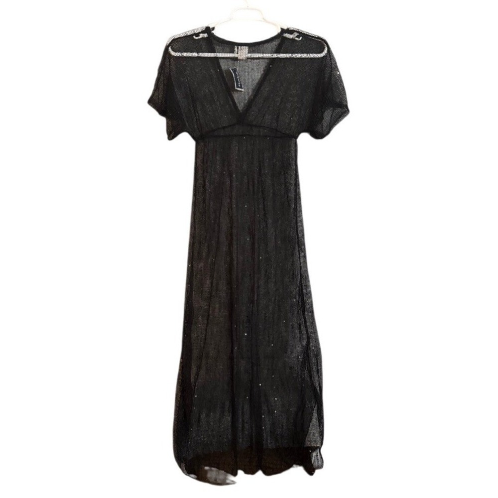 NWT Elif for Jordan Taylor Black Mesh Sequin Swim Cover Up Maxi Dress SQ-141 S
